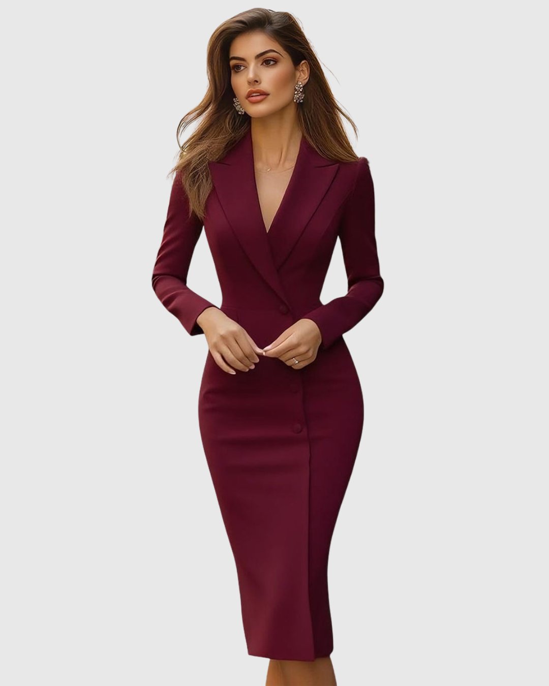 Blazer Midi Dress Long Sleeve Tailored Button Front