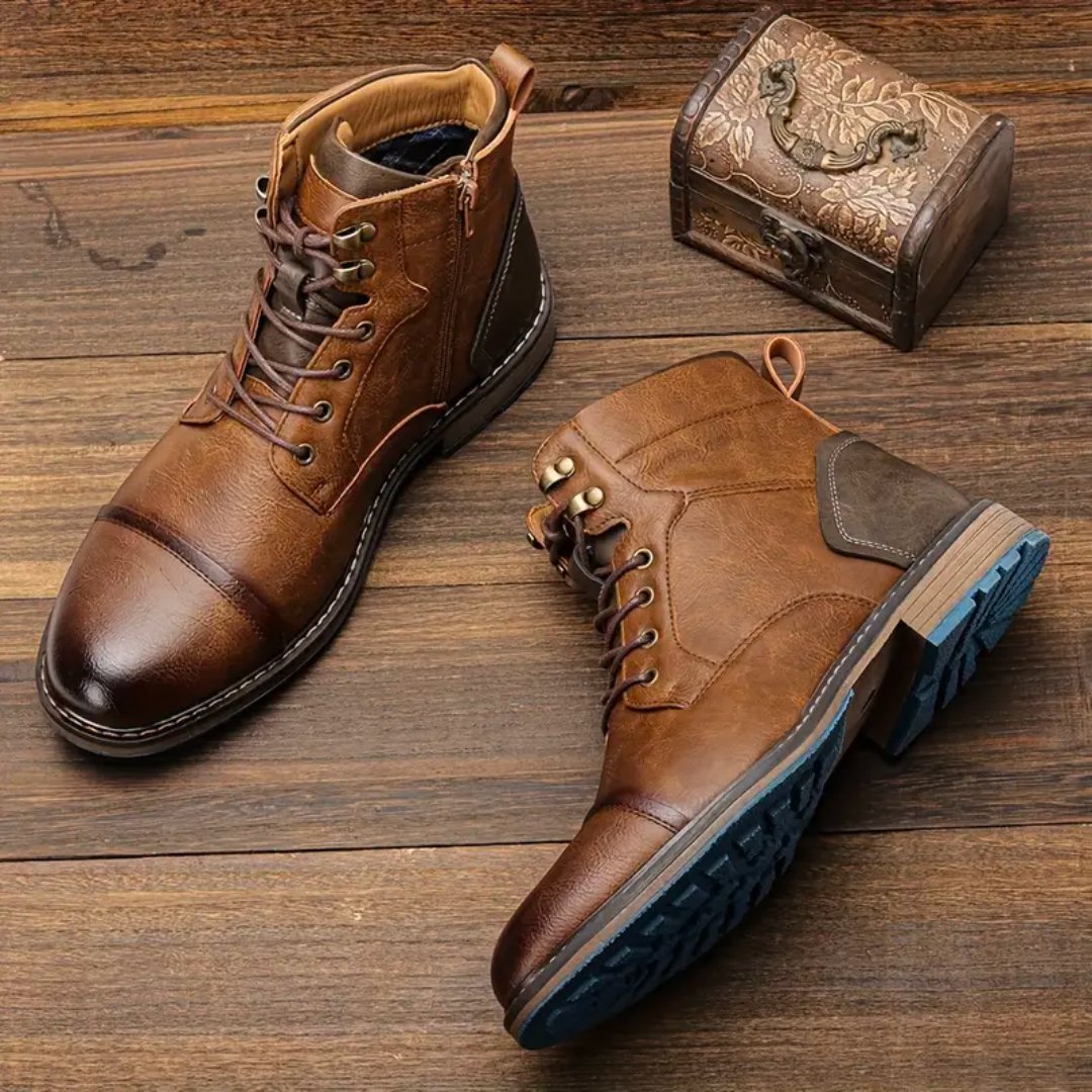 Boots Men's Vintage Leather Lace Up Casual Ankle - Brown