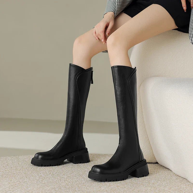 Boots Women's Knee High Leather Orthopedic Support - Black Fur