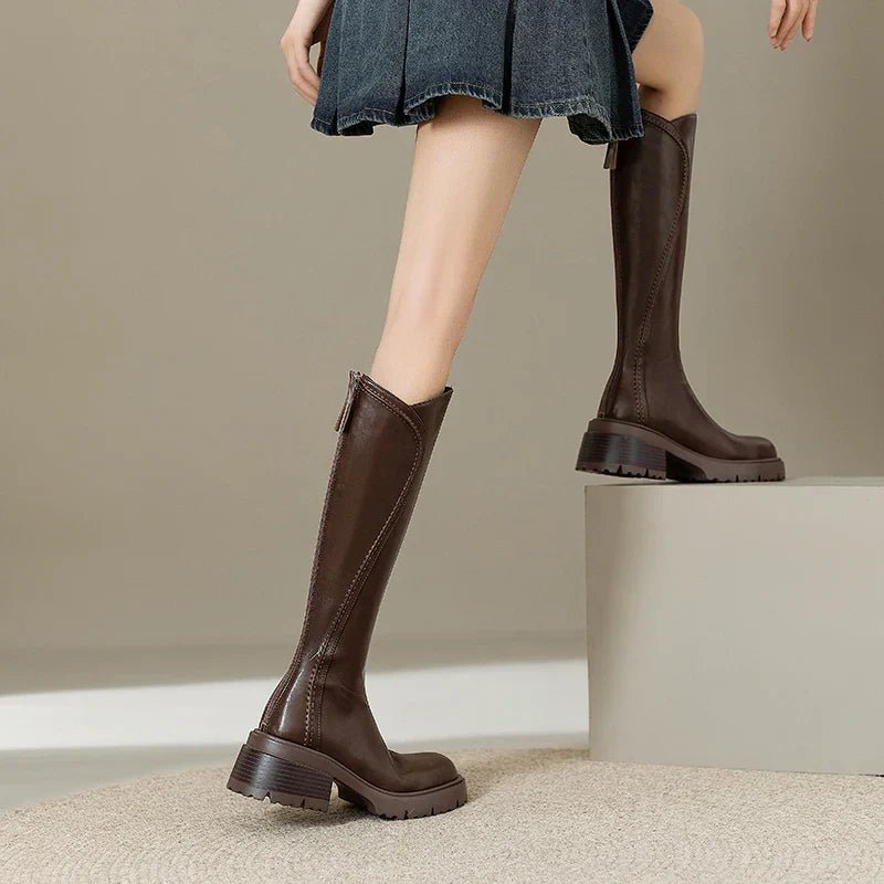 Boots Women's Knee High Leather Orthopedic Support - Brown Fur