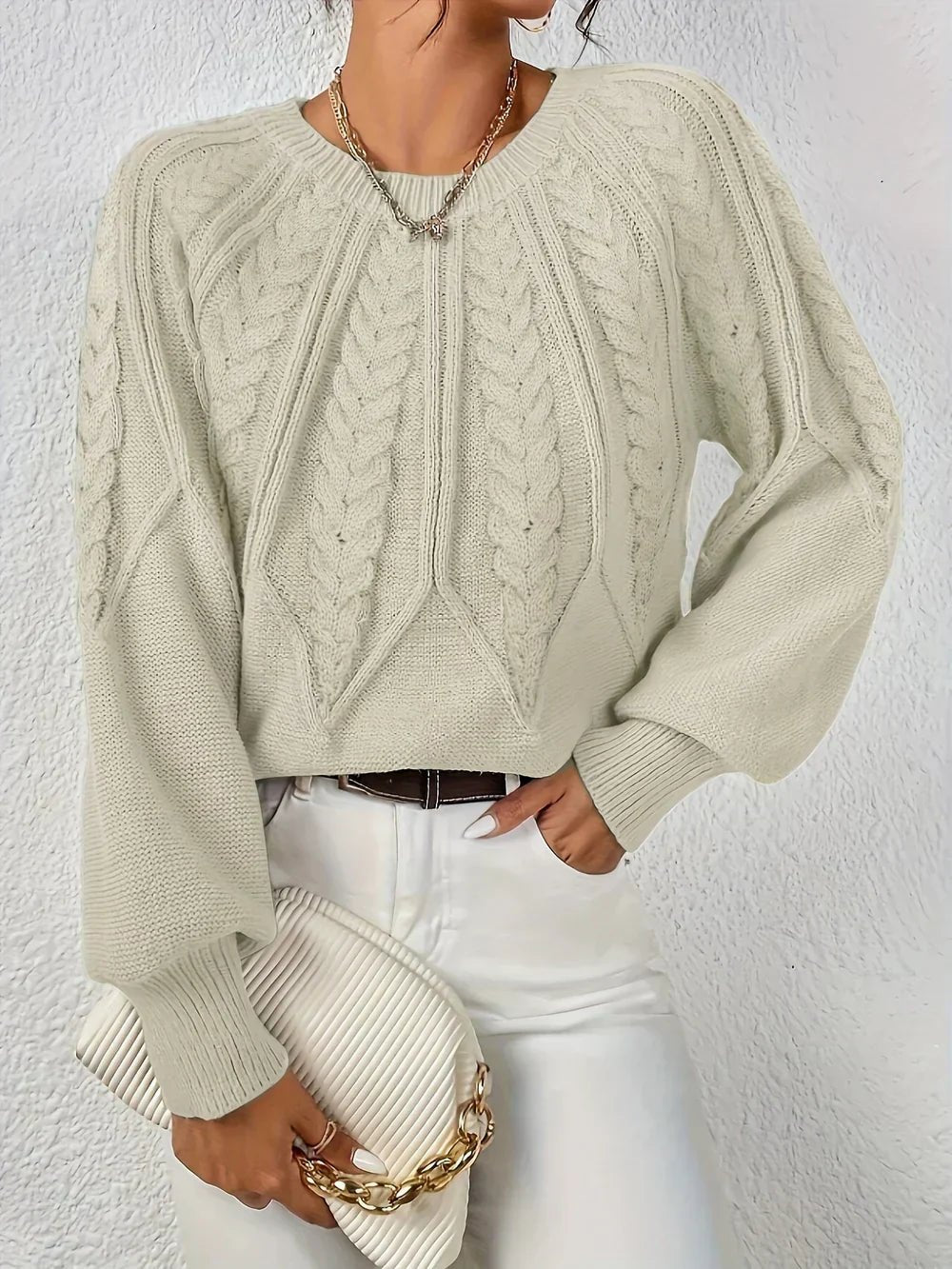 Cable Knit Jumper Women's Relaxed Fit Long Sleeve
