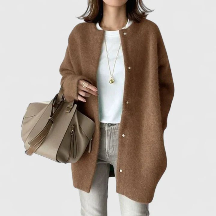 Cardigan Button-Front Longline Wool Blend Oversized - Brown