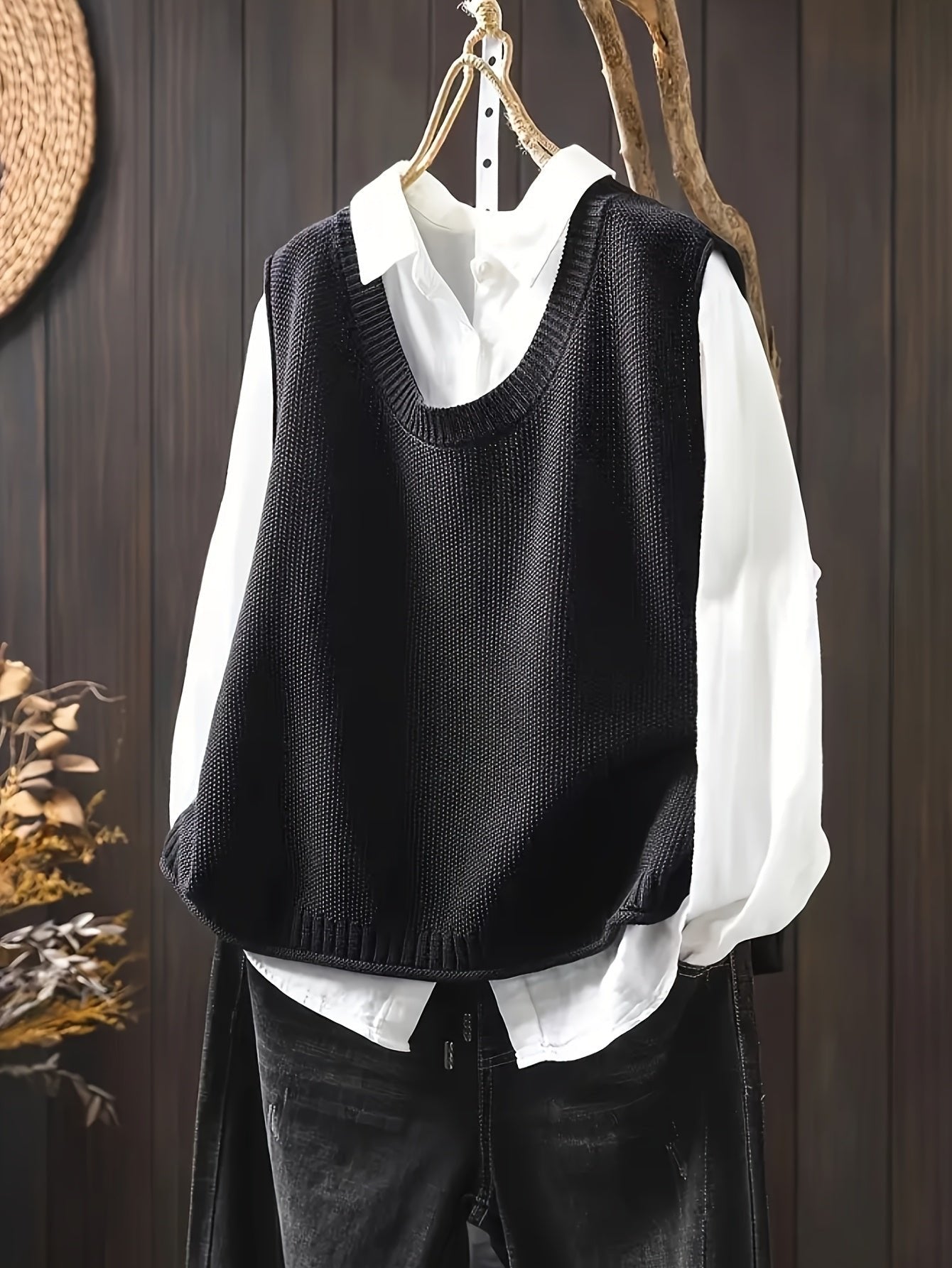 Cardigan Sleeveless Knitted Vest V-Neck Layering - Black