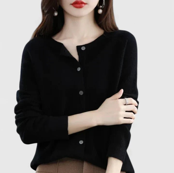 Cardigan Women's Button-Up Knit Long Sleeve Casual - Black