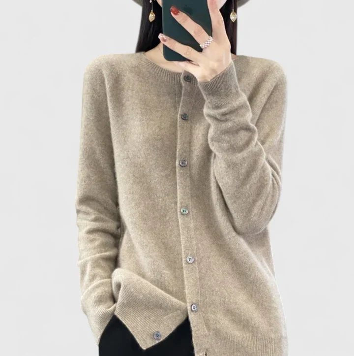 Cardigan Women's Button-Up Knit Long Sleeve Casual - Brown