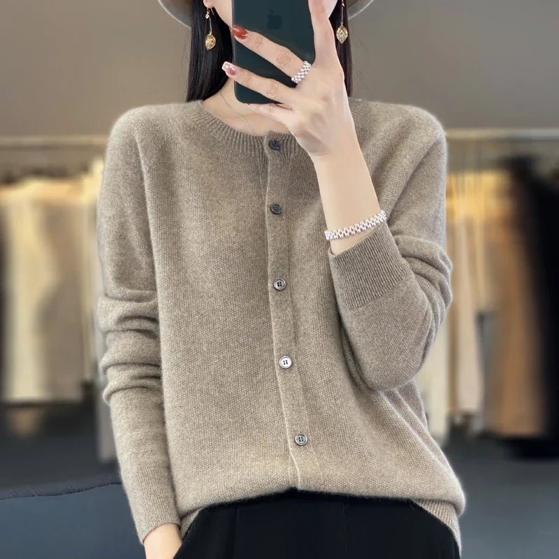 Cardigan Women's Button-Up Long Sleeve Knit Soft - Camel