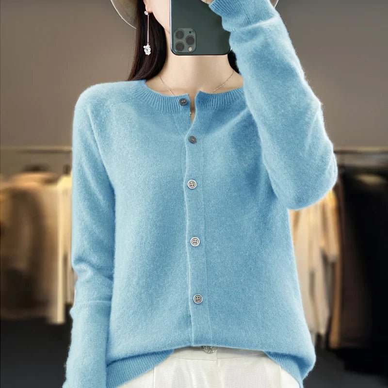 Cardigan Women's Button-Up Long Sleeve Knit Soft - Blue