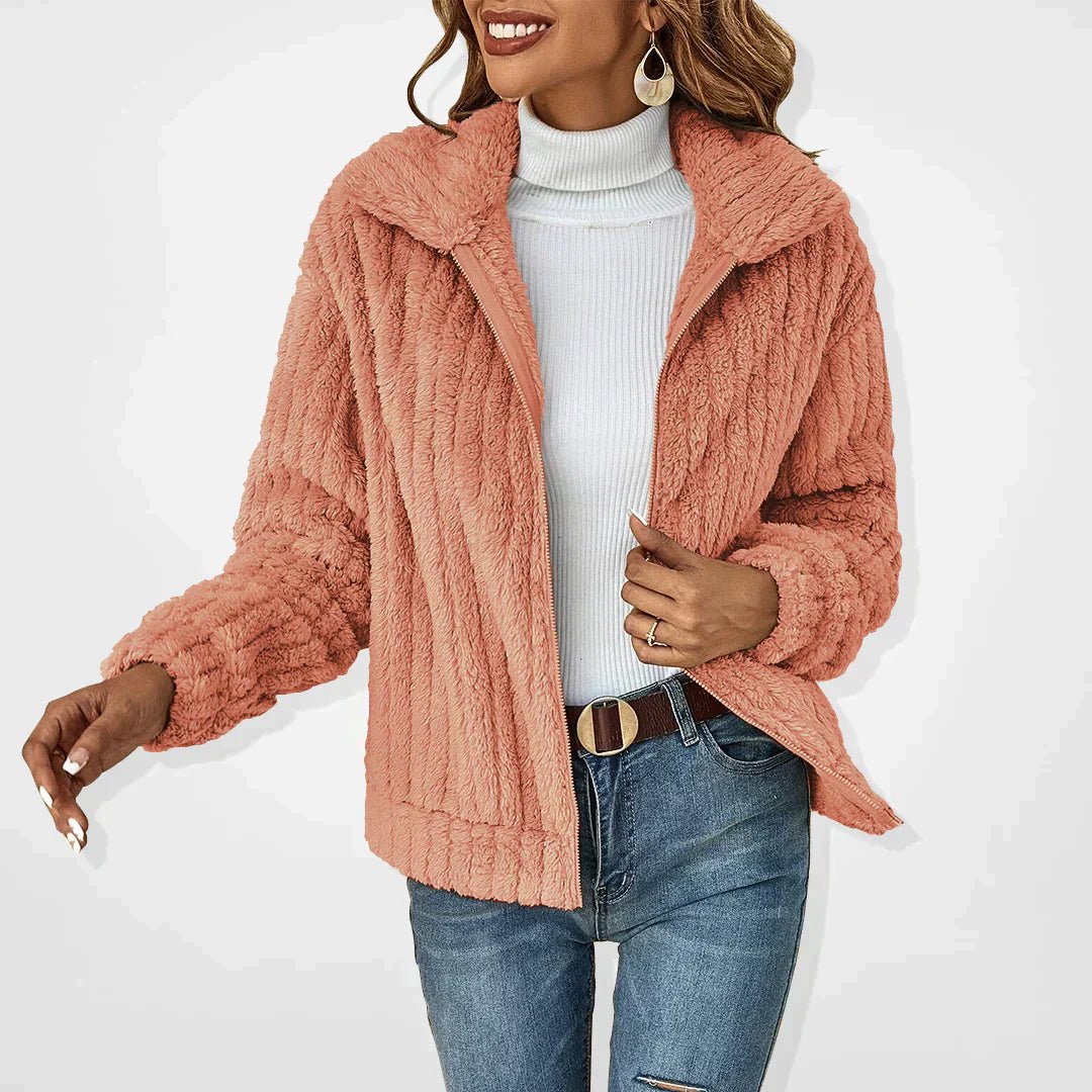 Cardigan Women's Fluffy Hooded Zip Up Soft Plush Jacket - Pink