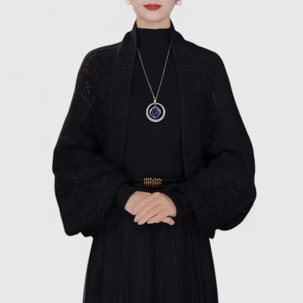 Cardigan Women's Open Front Knit Shawl Wrap Versatile - Black