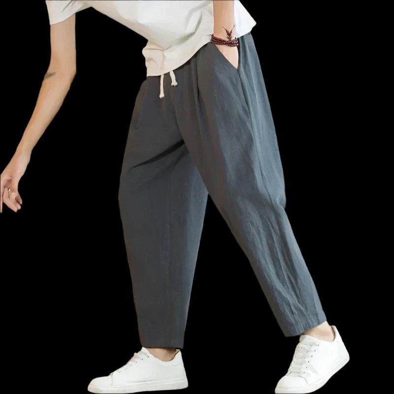Cotton Wide Leg Pants High Waist Pleated Relaxed Fit - Dark Gray