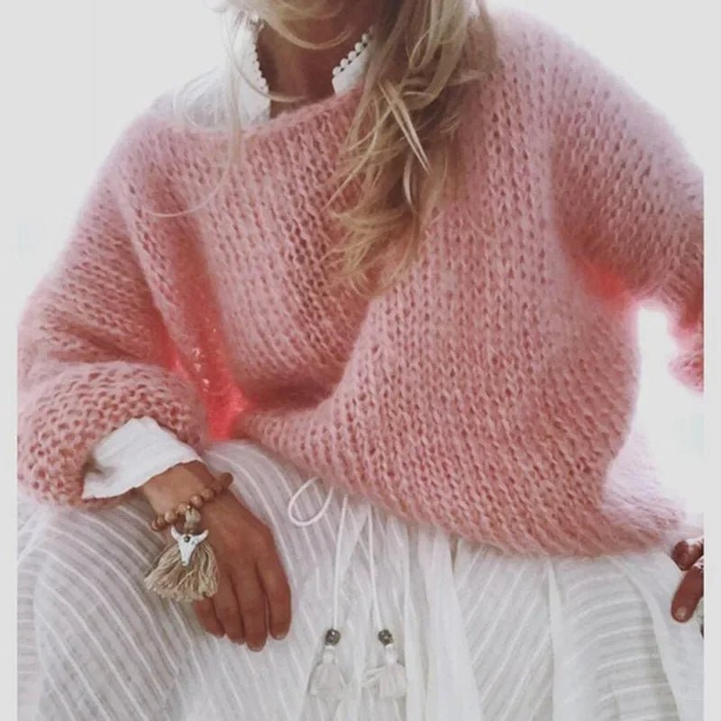 Cowboy Boots Style Knitted Sweater Oversized Fluffy Pink