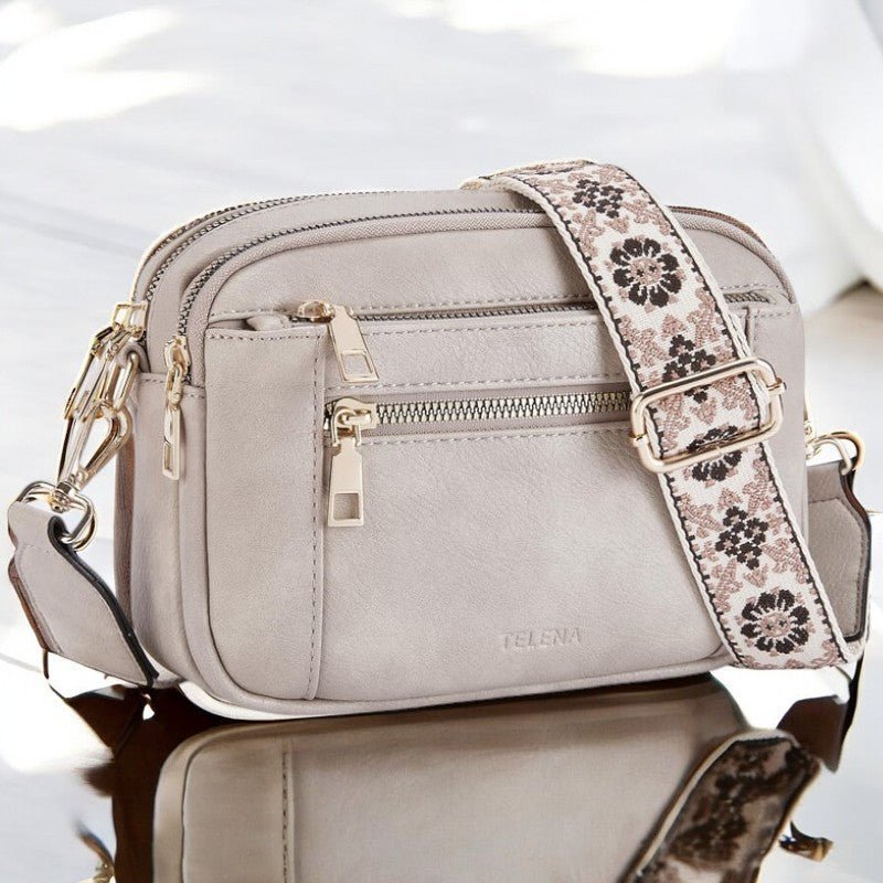 Crossbody Shoulder Bag Faux Leather Multiple Compartments - Gray