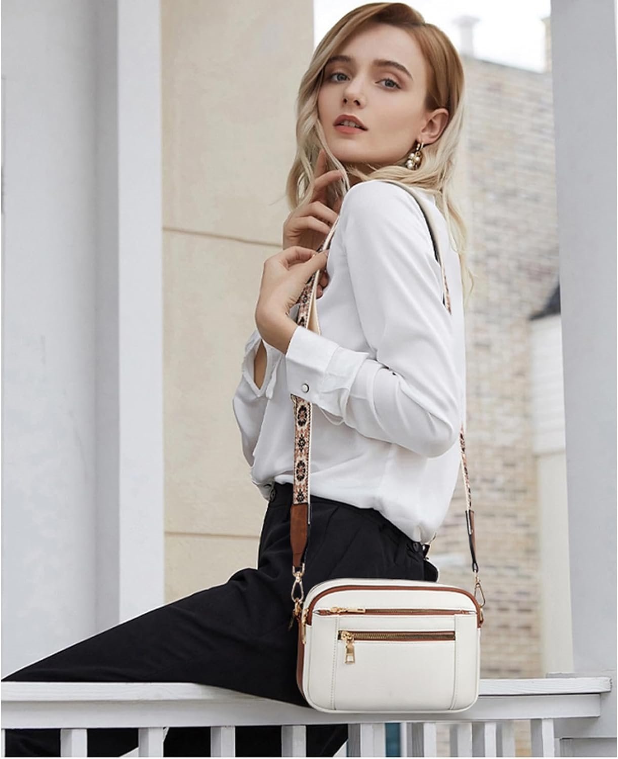 Crossbody Shoulder Bag Faux Leather Multiple Compartments