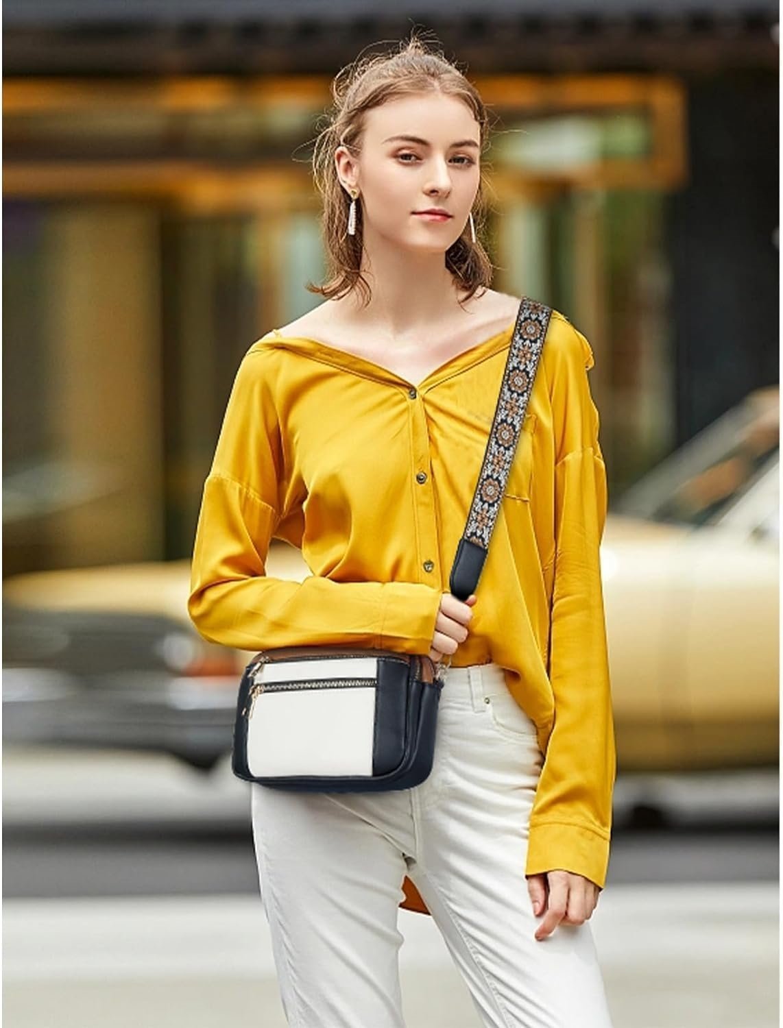 Crossbody Shoulder Bag Faux Leather Multiple Compartments