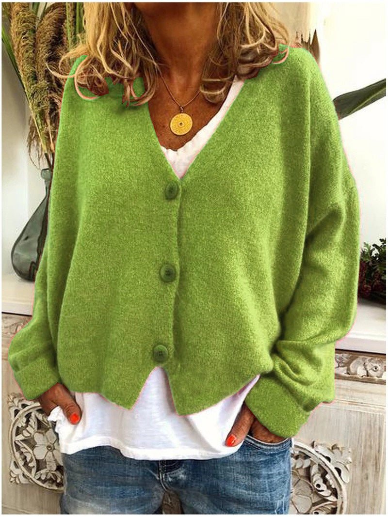 Knit Cardigan Button-Up V-Neck Relaxed Fit Layering