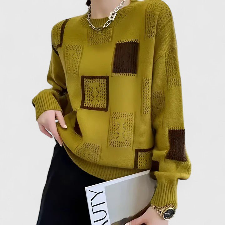 Knit Sweater Geometric Pattern Round Neck Long Sleeve