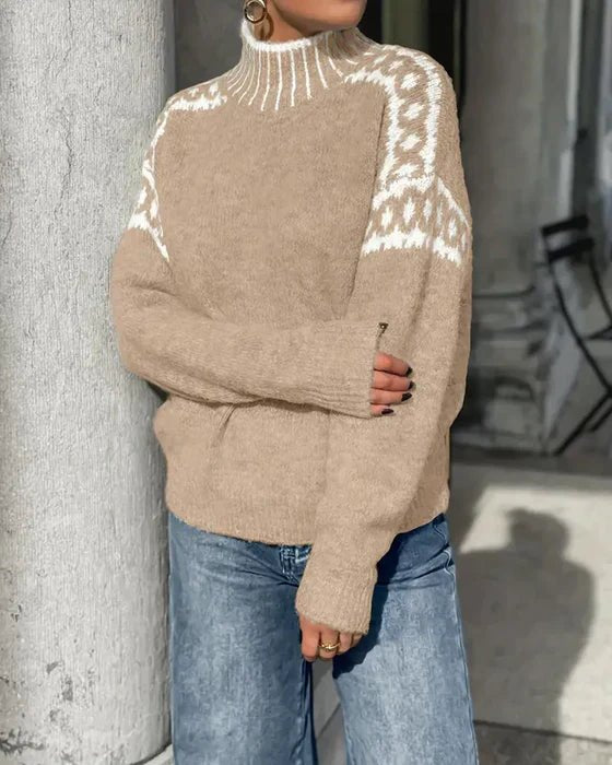 Knit Sweater Turtleneck Chunky Cable Waffle Texture