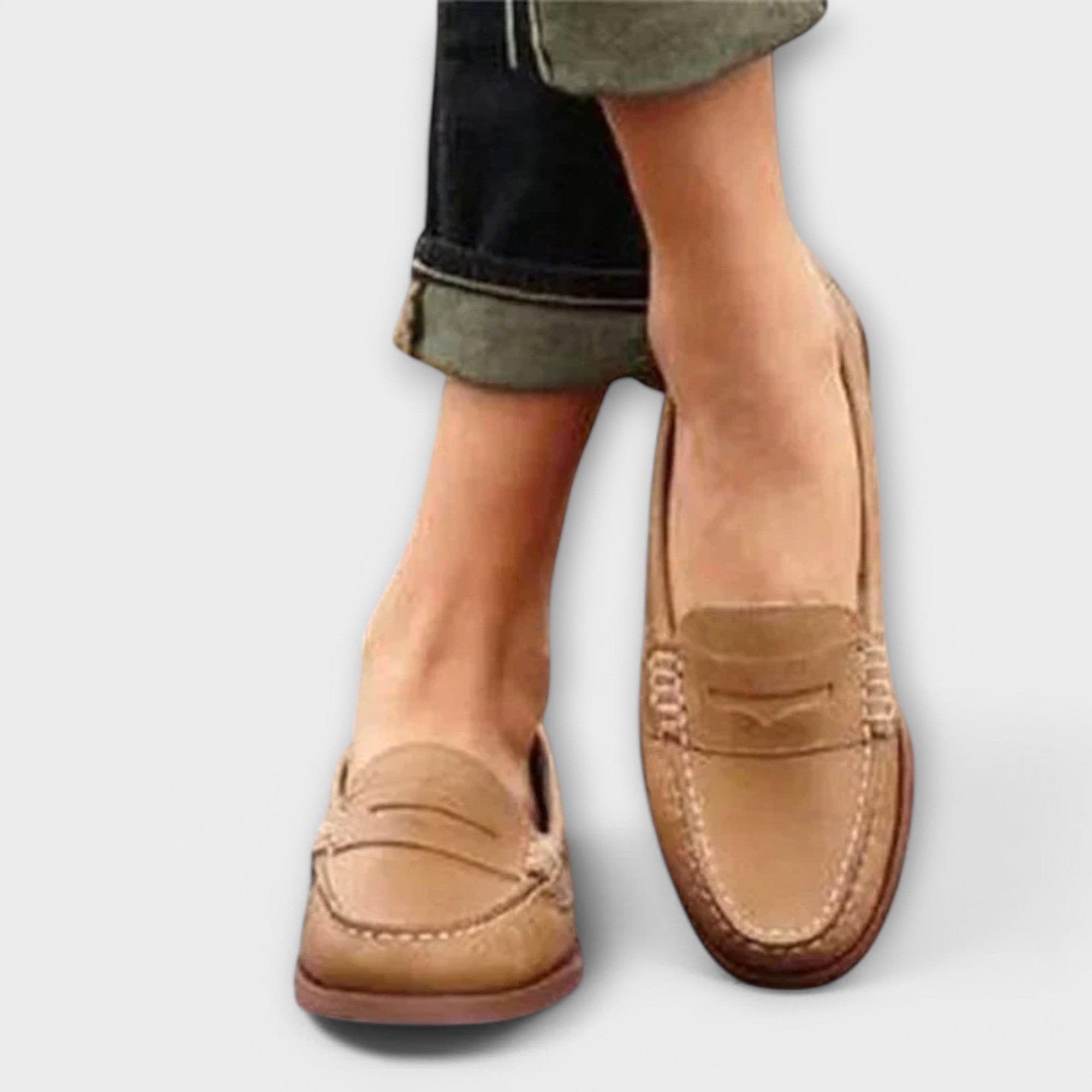 Loafers Women's Slip-On Penny Classic Leather Comfort - Khaki