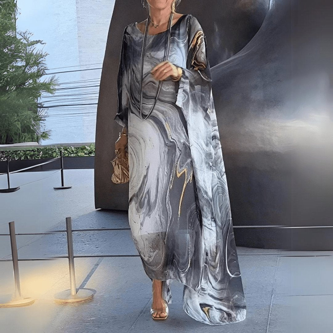 Maxi Caftan Dress Luxe Chiffon Flowing Batwing Sleeves