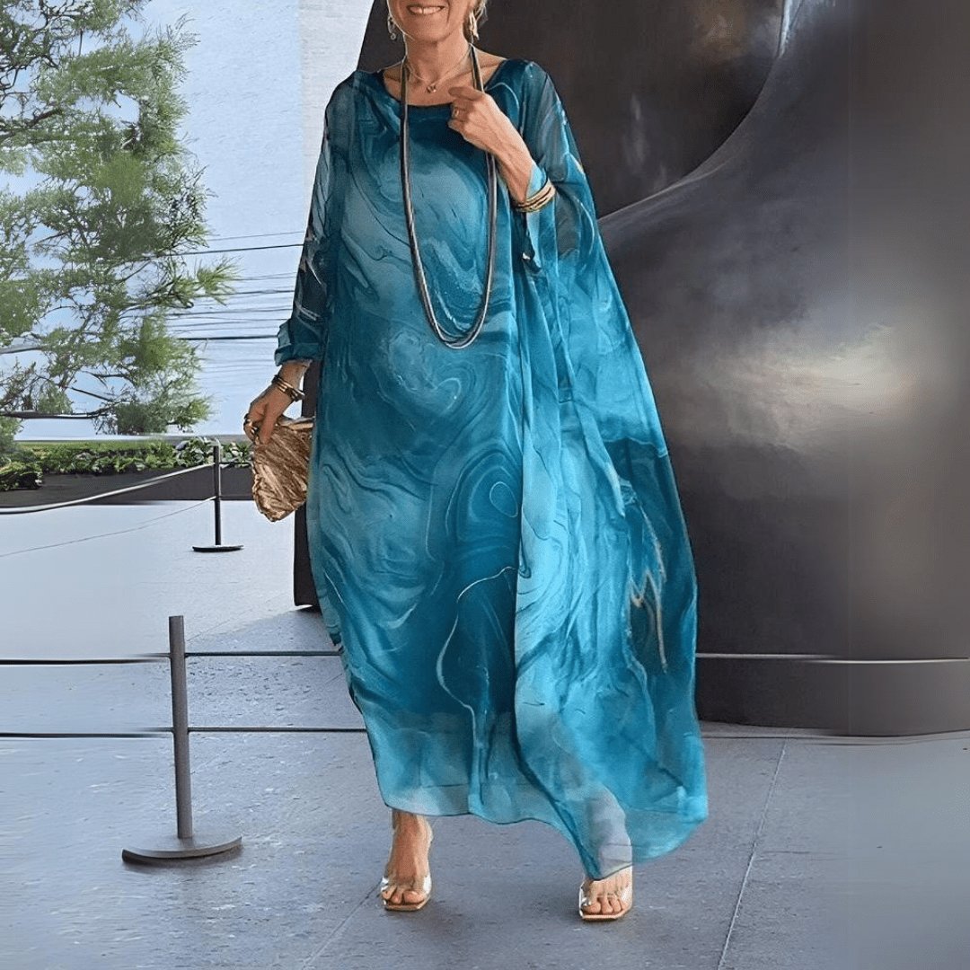 Maxi Caftan Dress Luxe Chiffon Flowing Batwing Sleeves
