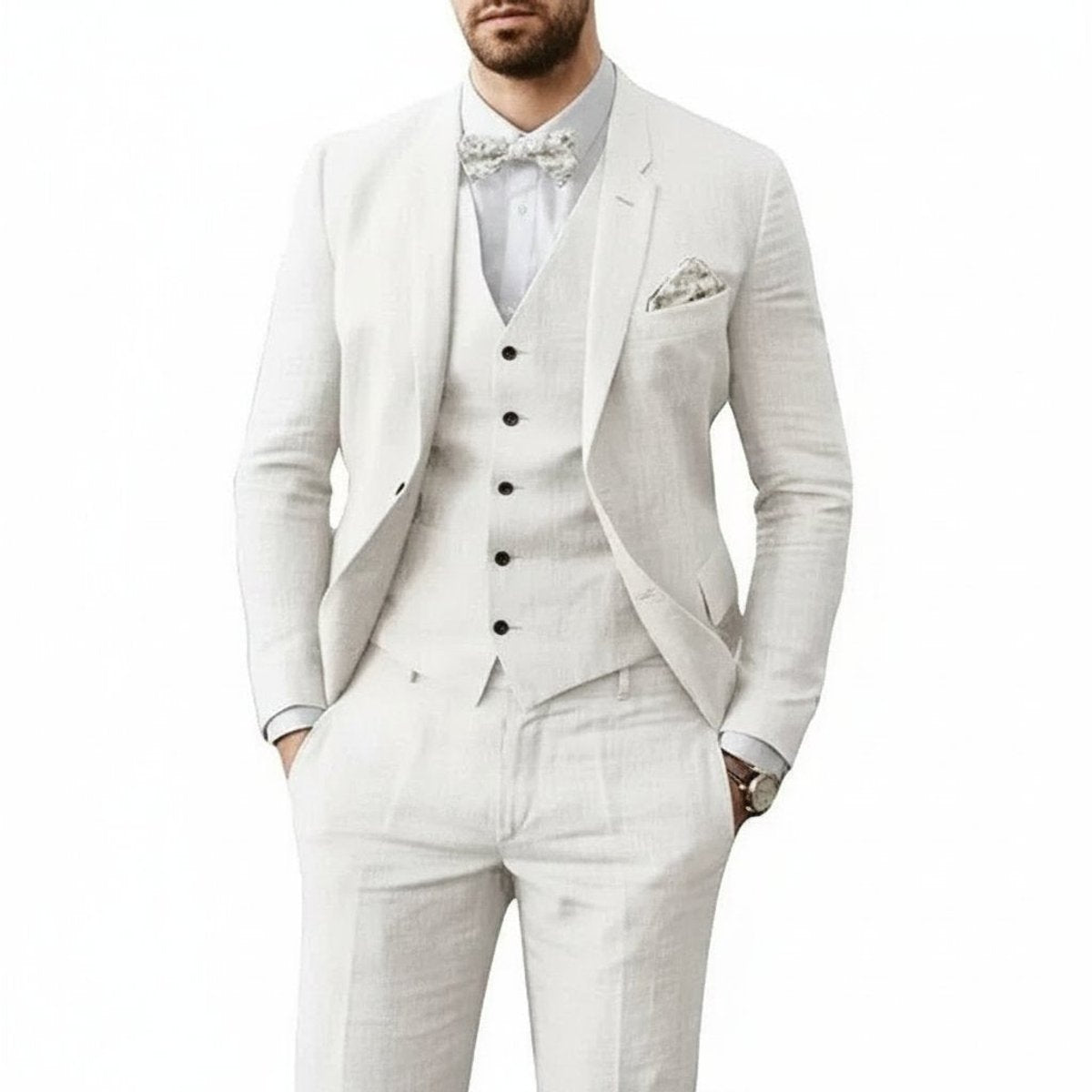 Men's 3-Piece Tailored-Fit Linen Wedding Guest Suit - White