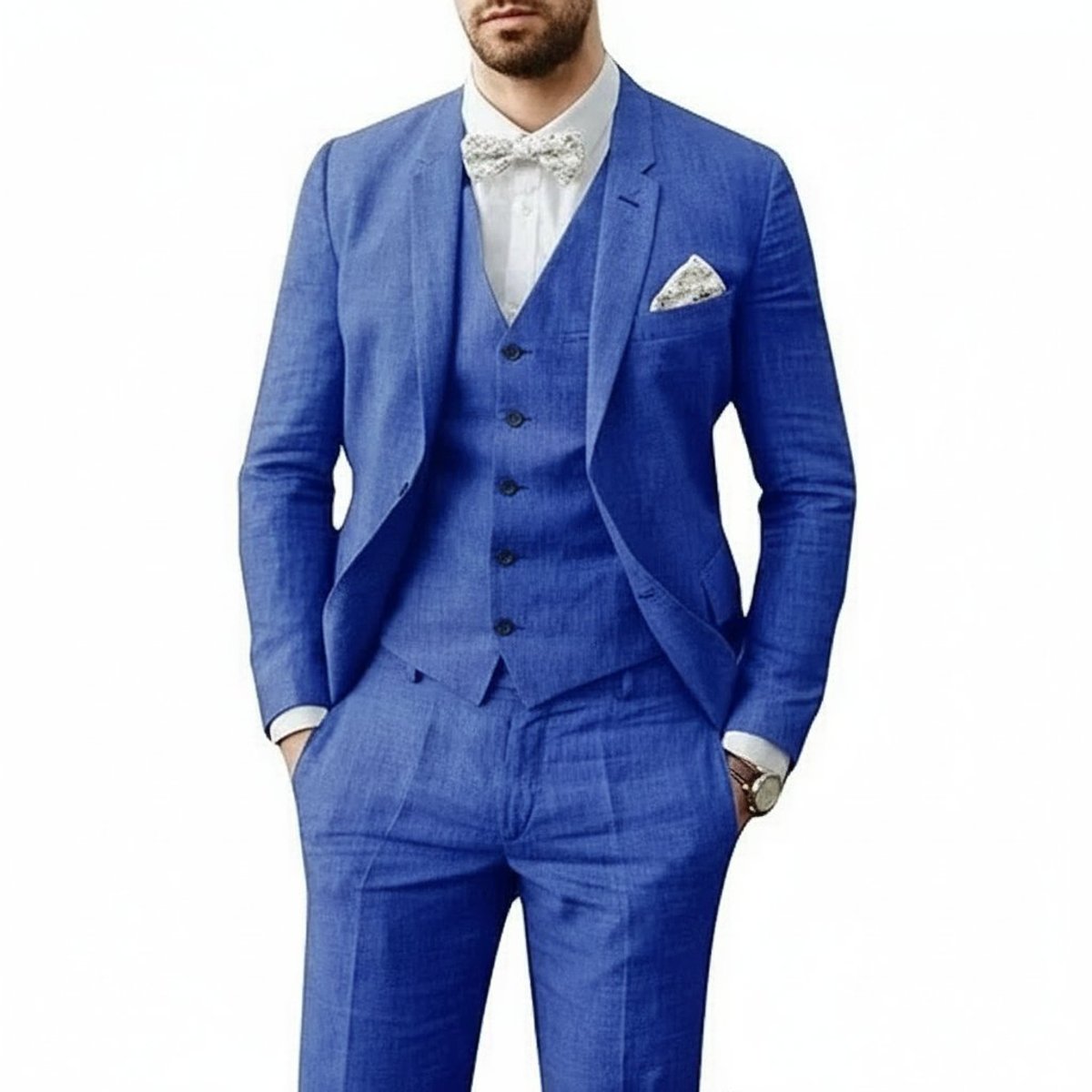 Men's 3-Piece Tailored-Fit Linen Wedding Guest Suit - Blue