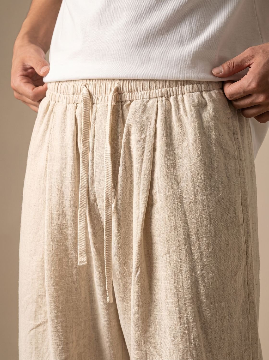 Men's Baggy Linen Drawstring Elastic-Waist Trousers