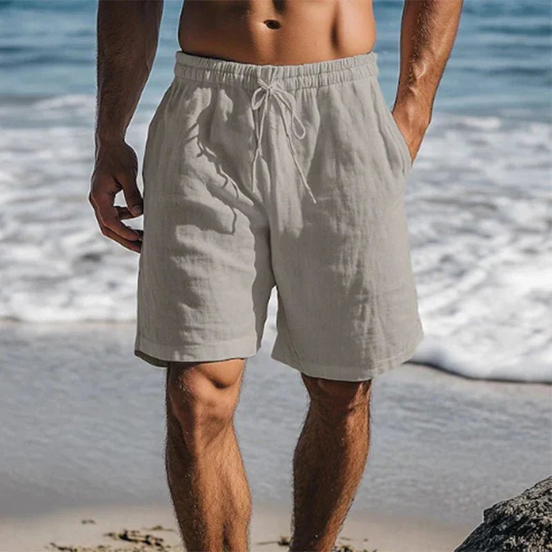 Men's Black Linen Quick-Dry Drawstring Swim Shorts - Grey