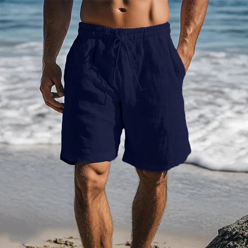 Men's Black Linen Quick-Dry Drawstring Swim Shorts