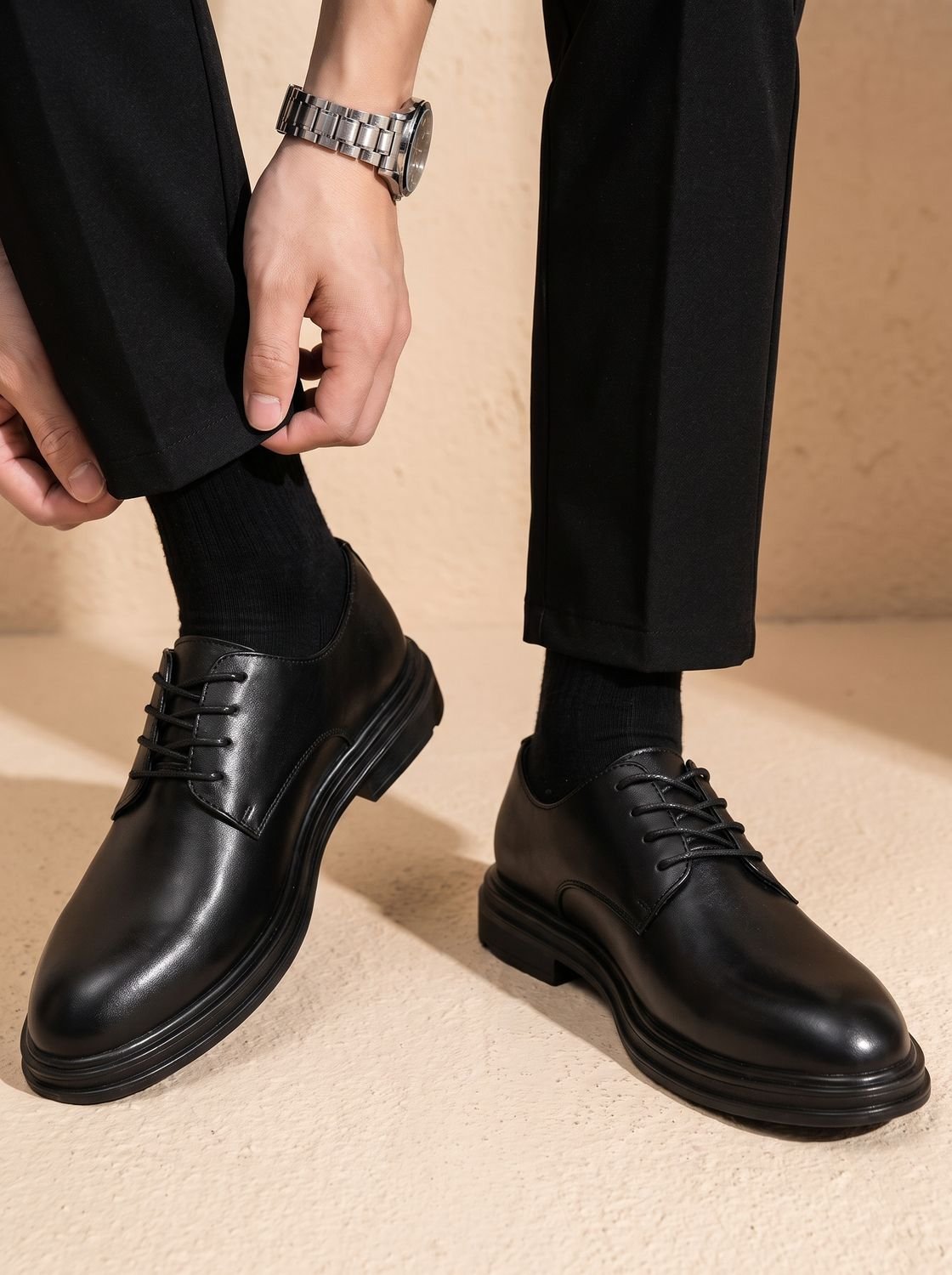 Men's Black Patent Leather Lace-Up Derby Dress Shoes