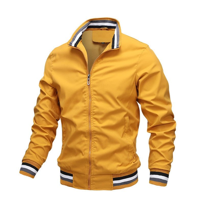 Men's Bomber Jacket Zip Up Ribbed Trim Classic Fit - Yellow