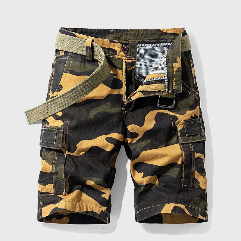 Men's Camouflage Multi-Pocket Belted Cargo Shorts - Yellow