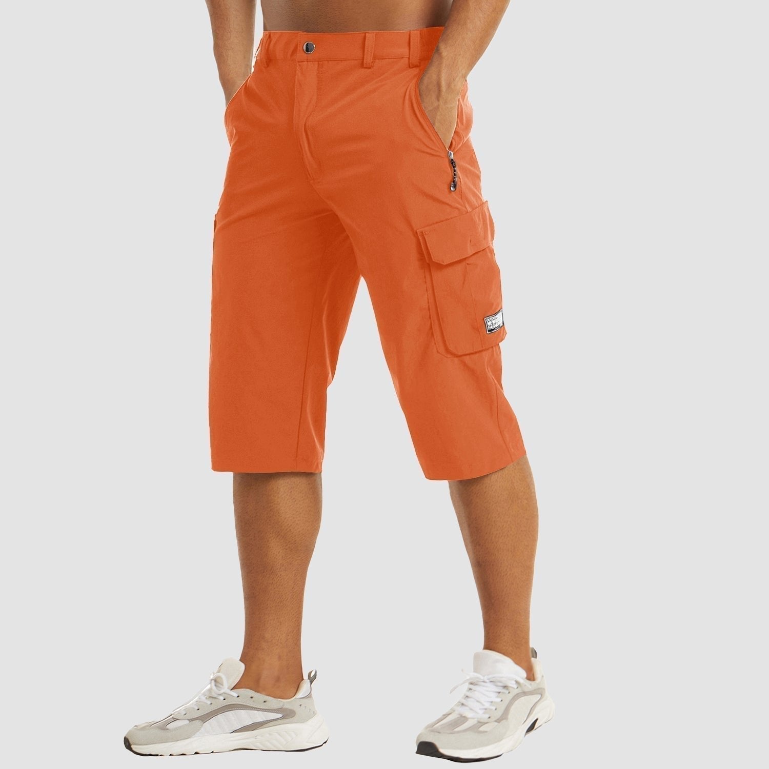 Men's Cargo Shorts Knee Length Multi Pocket Casual - Orange