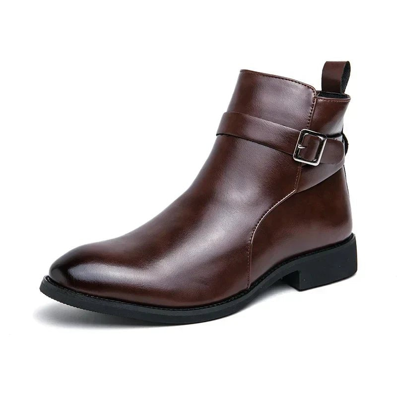 Men's Chelsea Boots Side Zipper Brown Leather Ankle