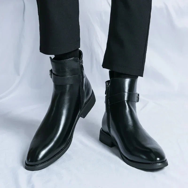 Men's Chelsea Boots Side Zipper Brown Leather Ankle