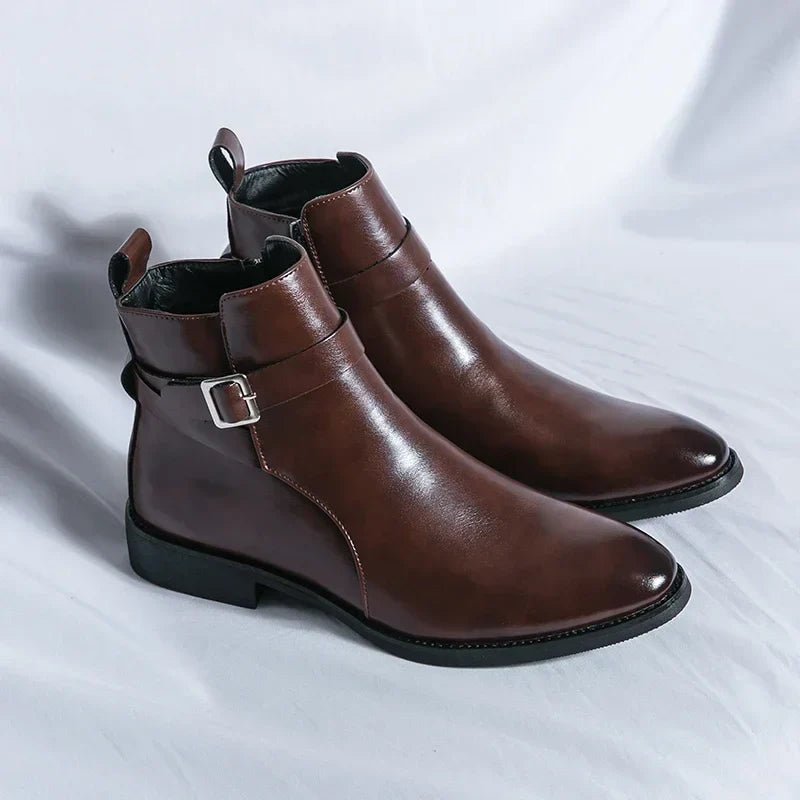 Men's Chelsea Boots Side Zipper Brown Leather Ankle