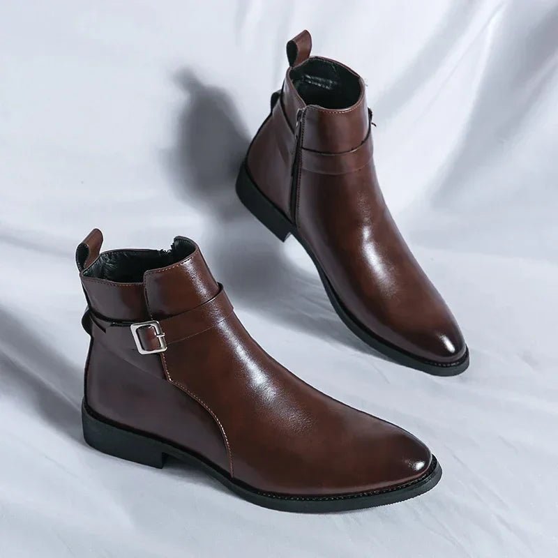 Men's Chelsea Boots Side Zipper Brown Leather Ankle