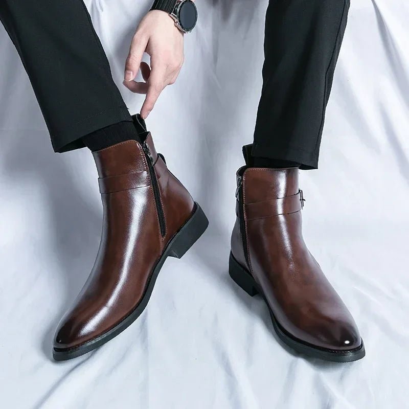 Men's Chelsea Boots Side Zipper Brown Leather Ankle