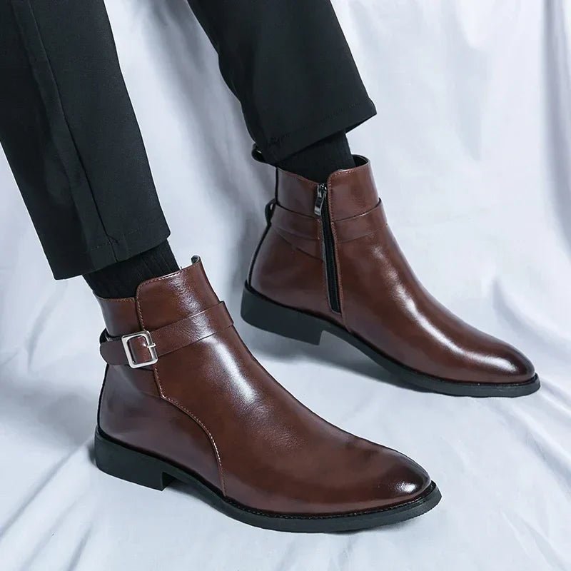 Men's Chelsea Boots Side Zipper Brown Leather Ankle