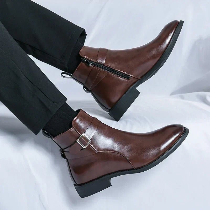 Men's Chelsea Boots Side Zipper Brown Leather Ankle
