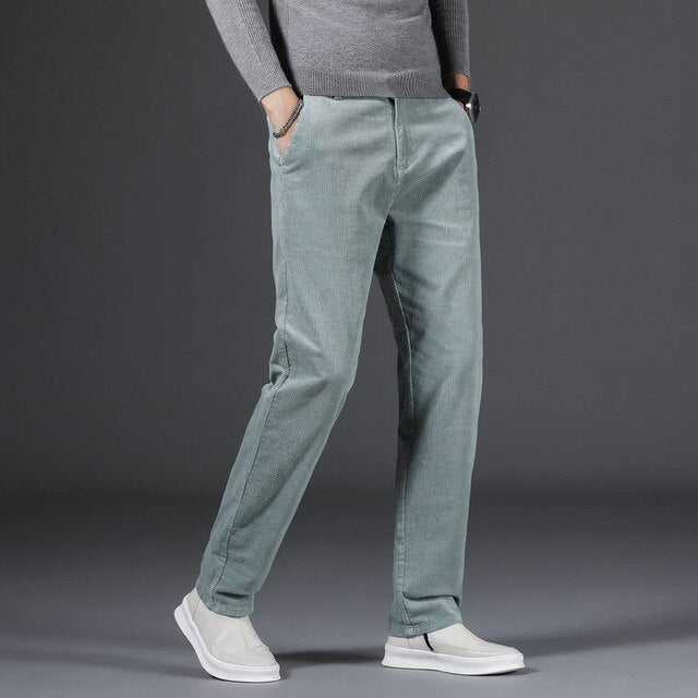 Men's Corduroy Trousers Medium Waist Straight Leg - Lake Green