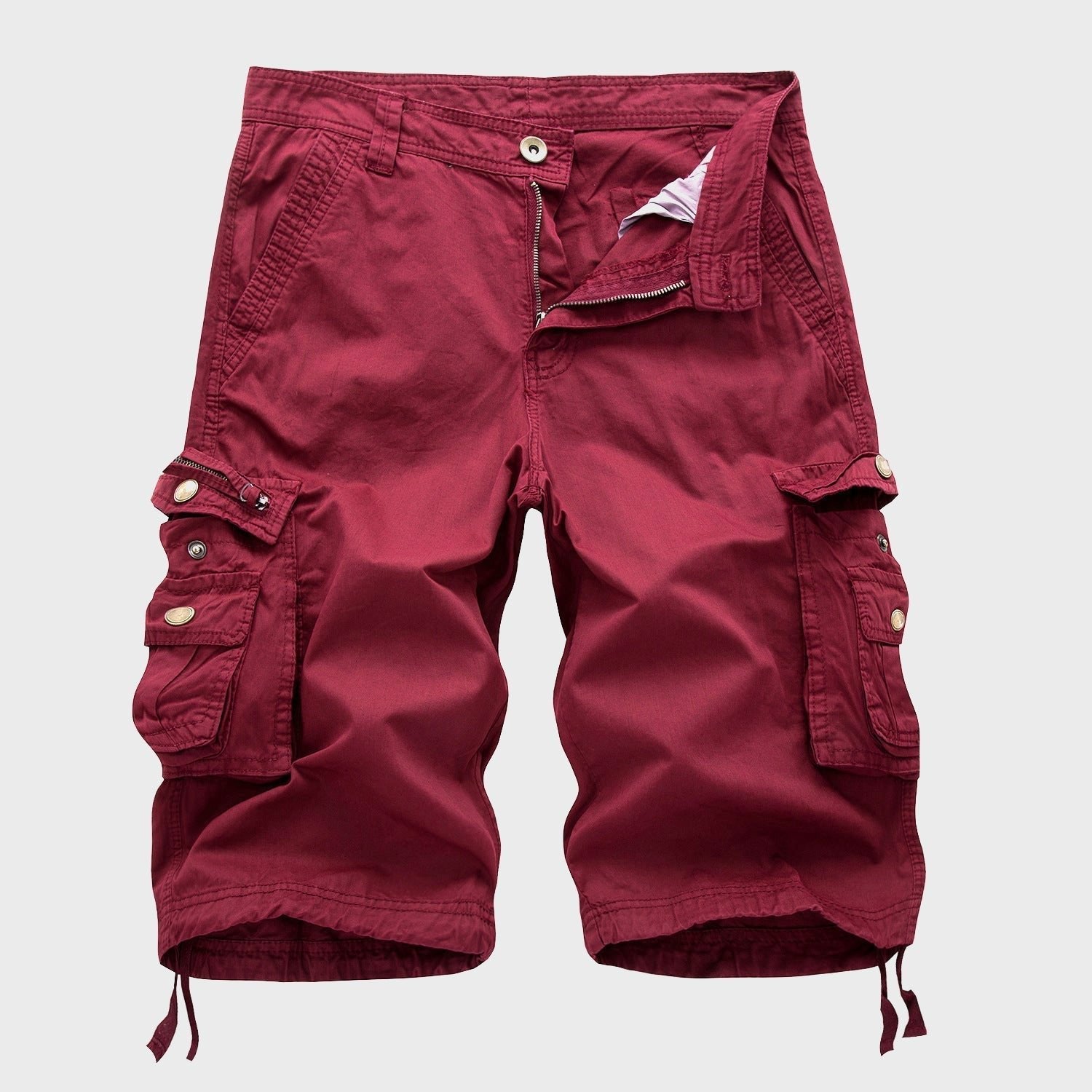 Men's Cotton Blend Multi-Pocket Drawstring Cargo Shorts - Red