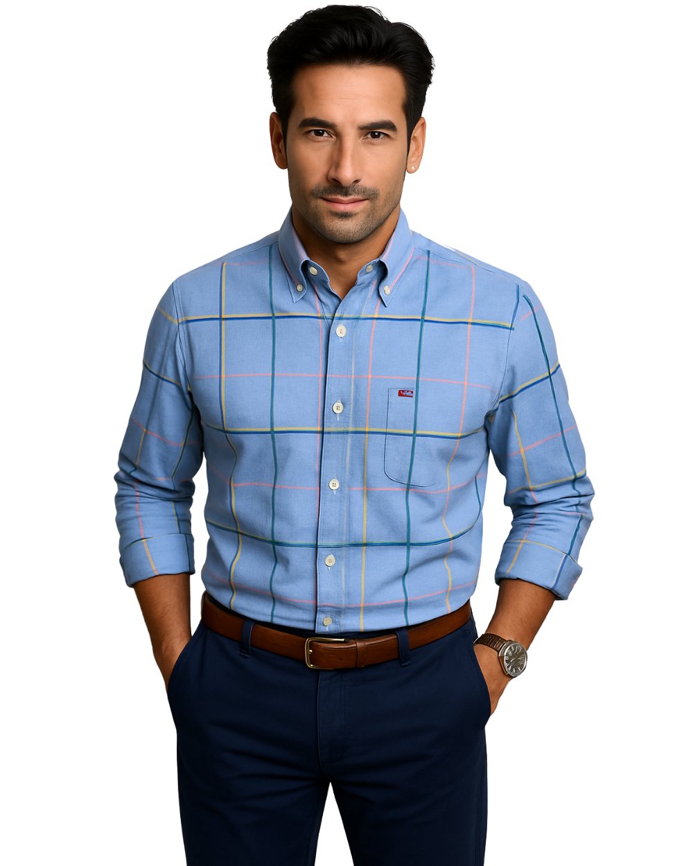 Men's Cotton Button-Up Shirt Striped Short Sleeve