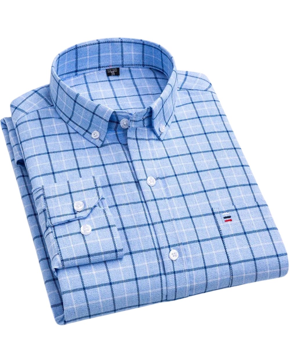 Men's Cotton Check Shirt Button Down Long Sleeve - Light Blue