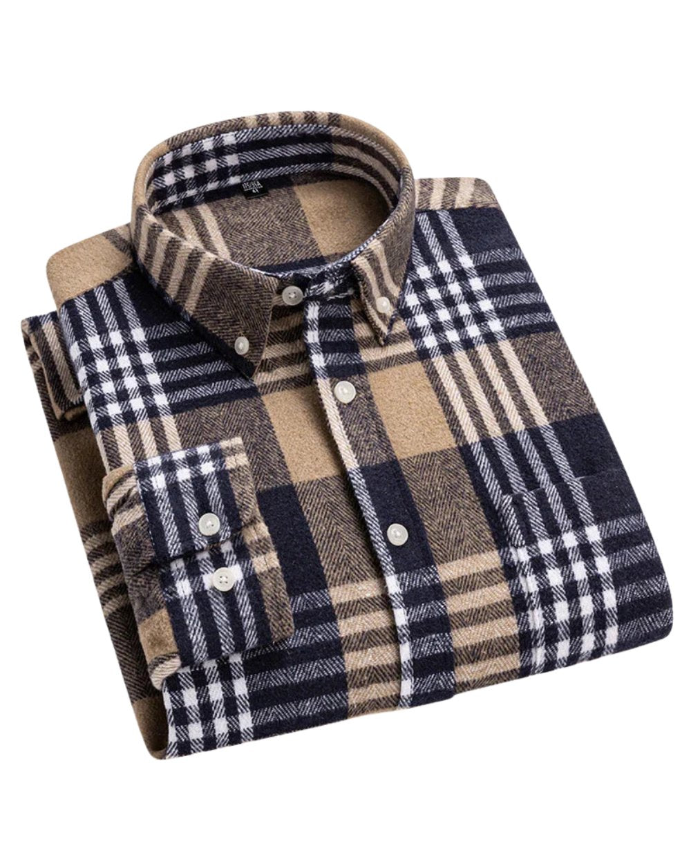 Men's Cotton Checked Shirt Button Down Relaxed Fit - Beige