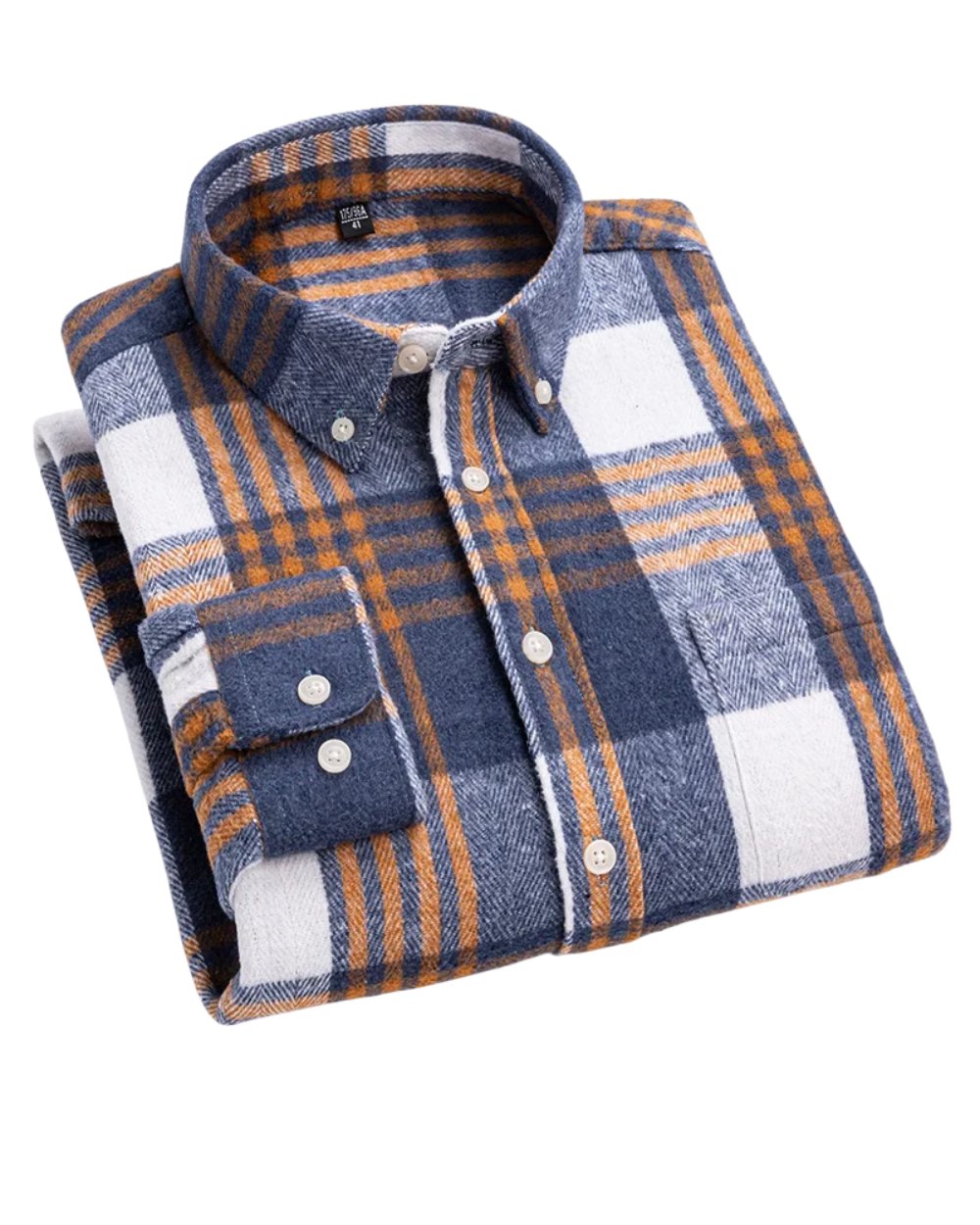 Men's Cotton Checked Shirt Button Down Relaxed Fit - Dark Blue