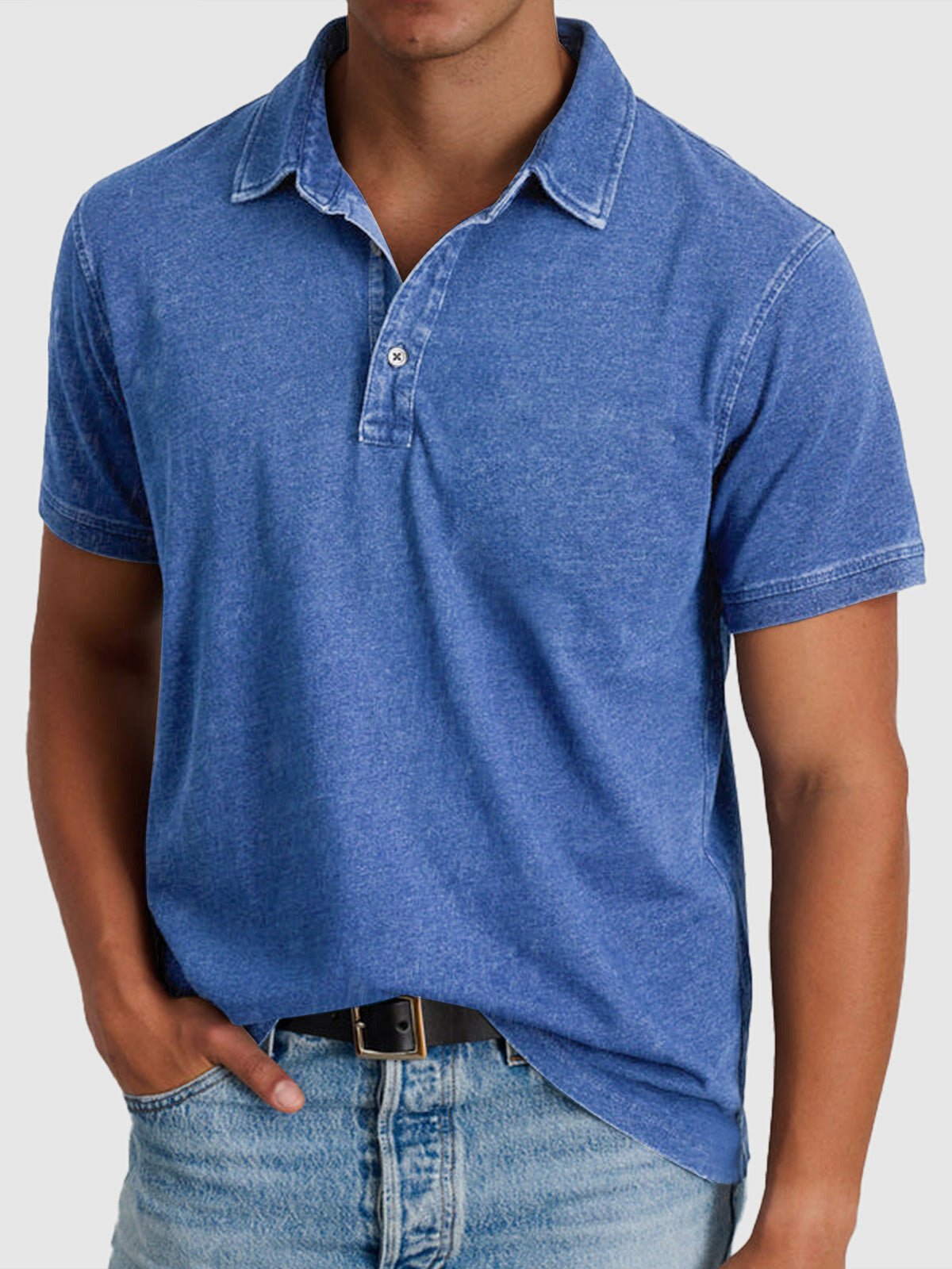 Men's Cotton-Denim Short Sleeve Regular-Fit Polo - Blue