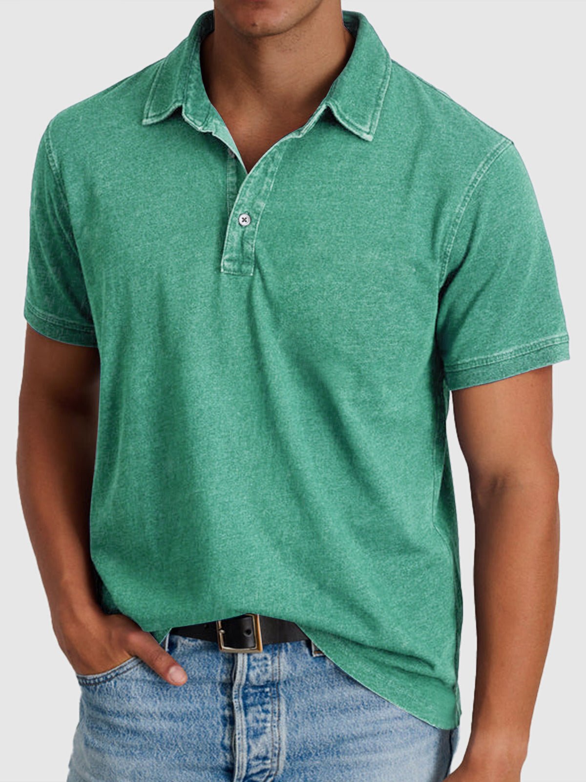 Men's Cotton-Denim Short Sleeve Regular-Fit Polo - Green