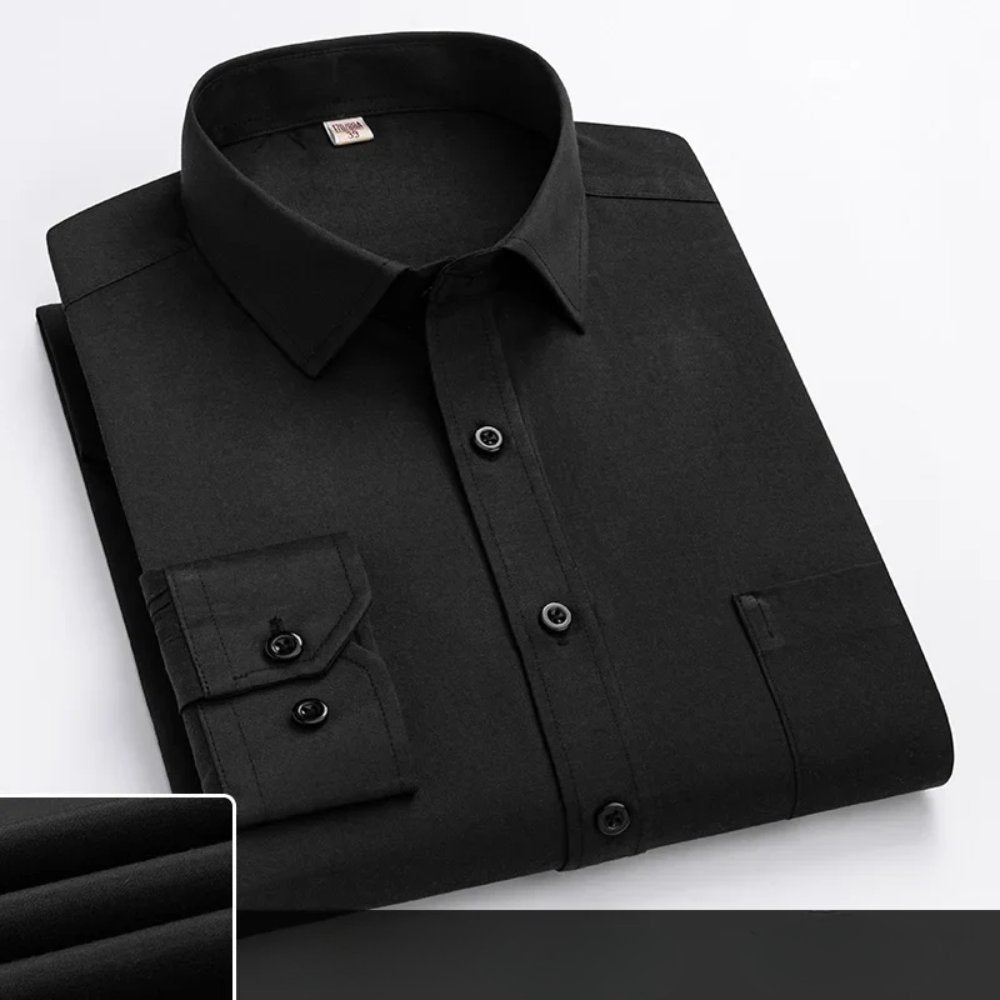 Men's Cotton Dress Shirt Long Sleeve Business Office - Black