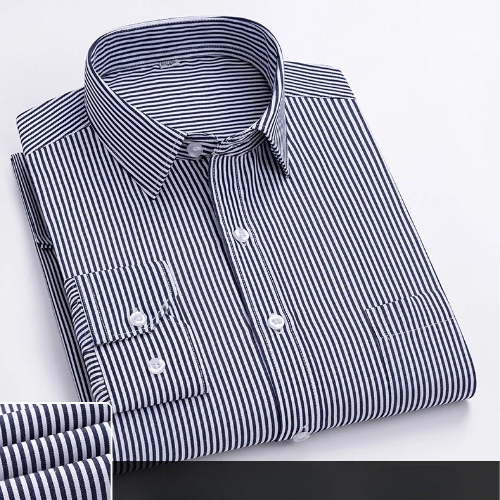 Men's Cotton Dress Shirt Long Sleeve Business Office - Black/White